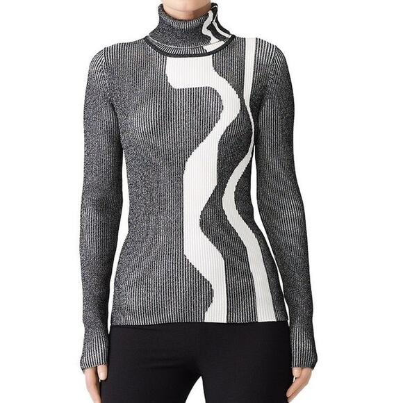 Solace London Tatum Sweater 0 XS Black Ribbed Knit Turtleneck Top Designer White - Picture 1 of 9